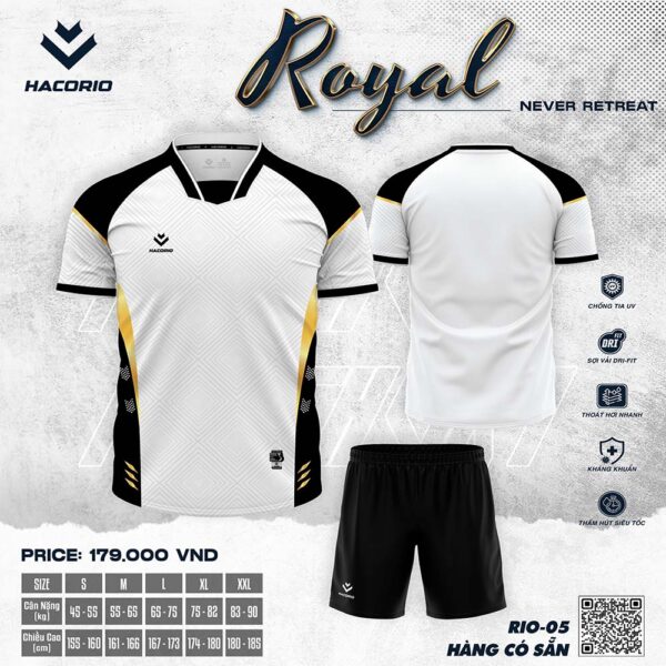 Áo bóng đá HACORIO ROYAL RIO-05 Trắng Đen Gold – Sang trọng và đột phá hiệu suất