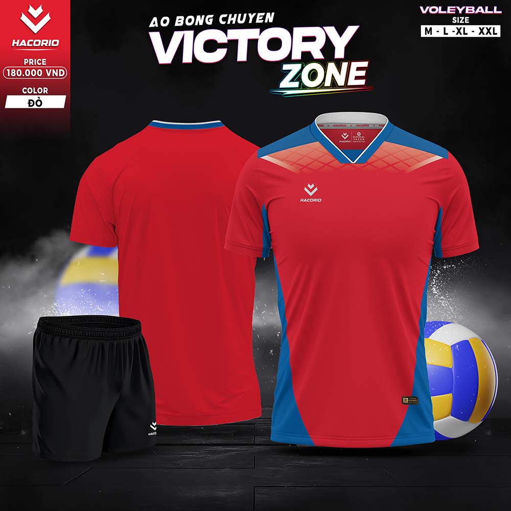 Áo bóng chuyền Hacorio Victory Zone màu đỏ rực rỡ phối xanh dương