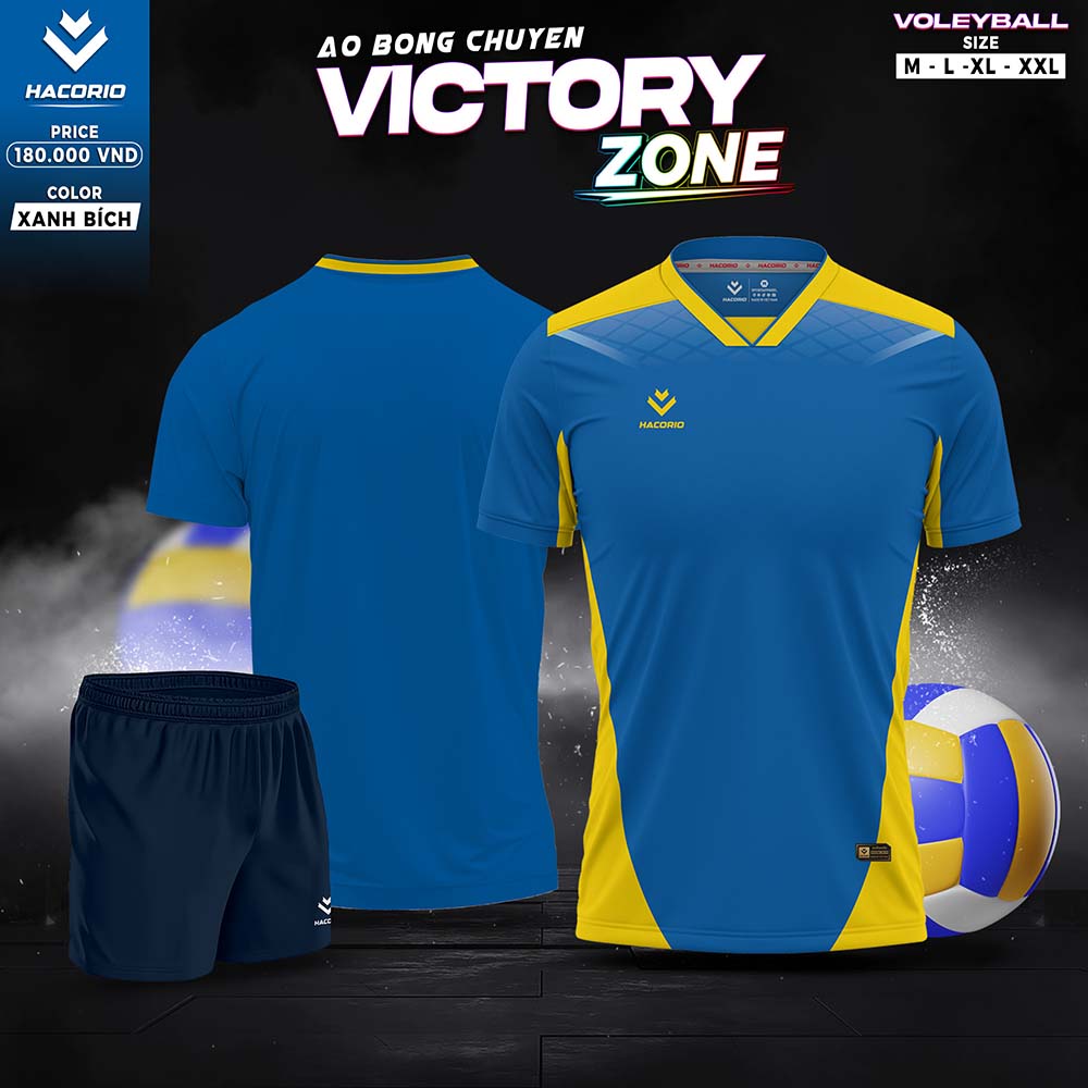 Áo bóng chuyền Victory Zone màu xanh bích vàng năng động, chất liệu cao cấp thấm hút tốt