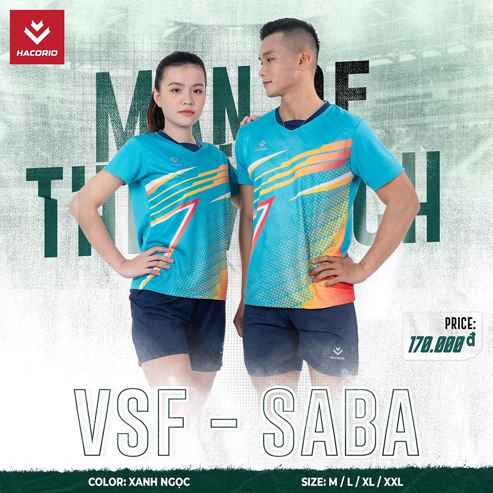 Áo bóng chuyền VSF - SABA màu xanh ngọc năng động cho nam và nữ