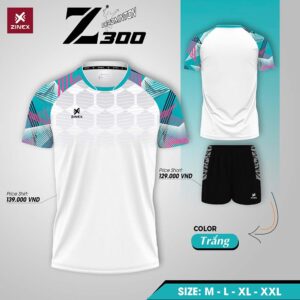 Zinex Z300 - Áo Cầu Lông Trắng Phối Xanh Hồng Cá Tính