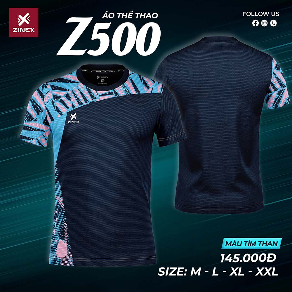Áo cầu lông thể thao nam Z500 Zinex màu tím than thiết kế hiện đại