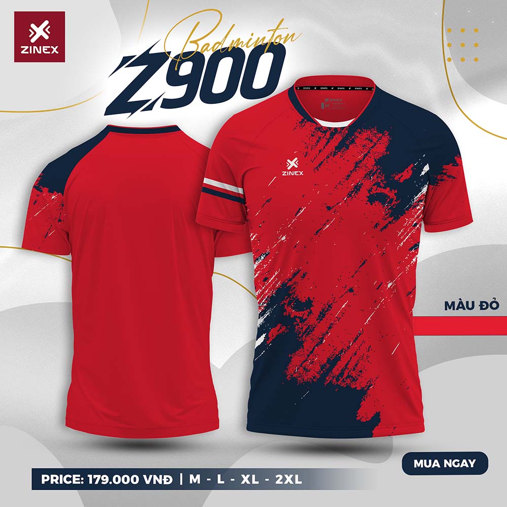 Áo thể thao cầu lông ZINEX Z900 màu đỏ phối xanh navy phá cách