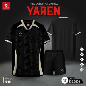 Áo Thể Thao UNIPRO YAREN (UNI-02) Màu Đen Viền Ánh Kem – Mạnh Mẽ & Tinh Tế