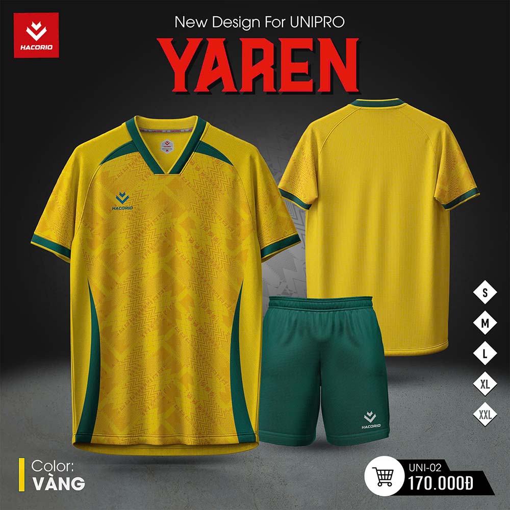 Bộ quần áo thể thao YAREN UNI-02 màu vàng tươi phối xanh đậm