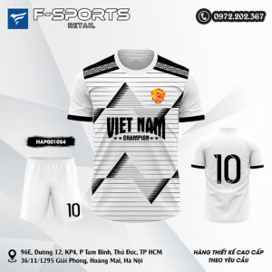 Áo Đá Banh Trắng Đen F-SPORTS DTVN10 - Tinh Thần Chiến Thắng