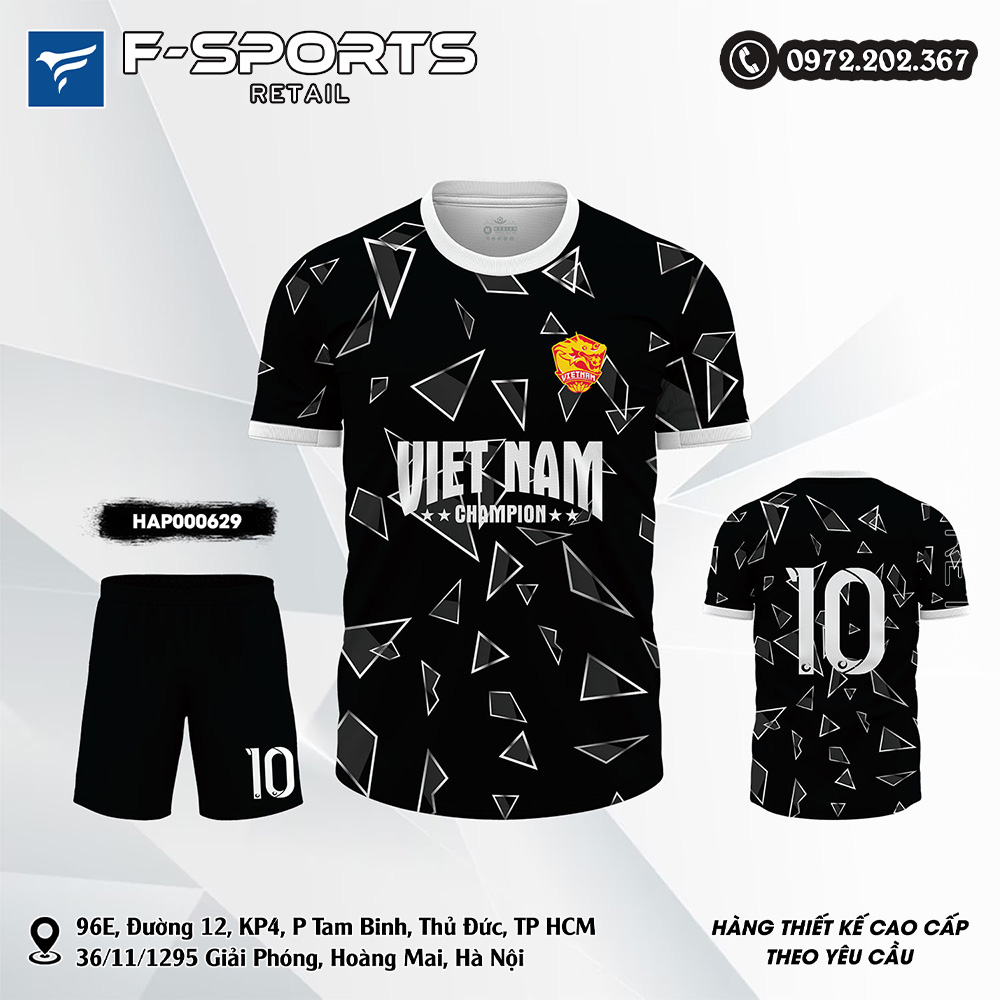 Áo thể thao đen họa tiết tam giác VIETNAM CHAMPION cá tính cho nam và nữ