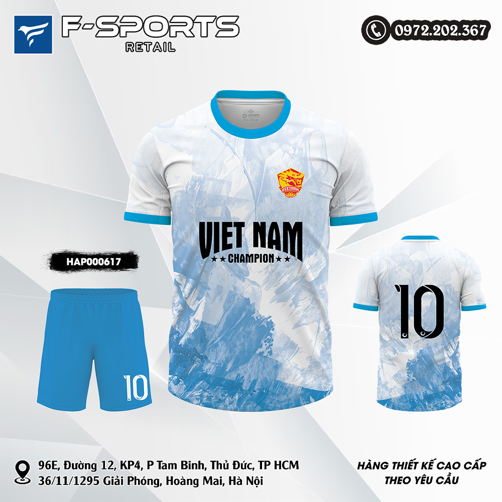 Áo thể thao DTVN8 phối màu trắng xanh dương pastel cho nam