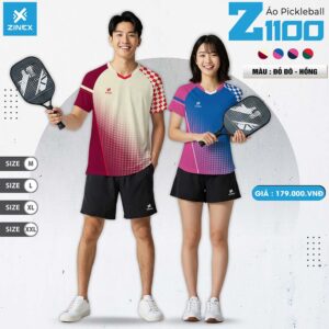 Áo Pickleball Zinex Z1100 - Đỏ Đô & Hồng Caro Thời Thượng