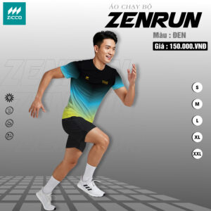 Áo Chạy Bộ ZENRUN Đen Chuyển Màu Xanh Năng Động