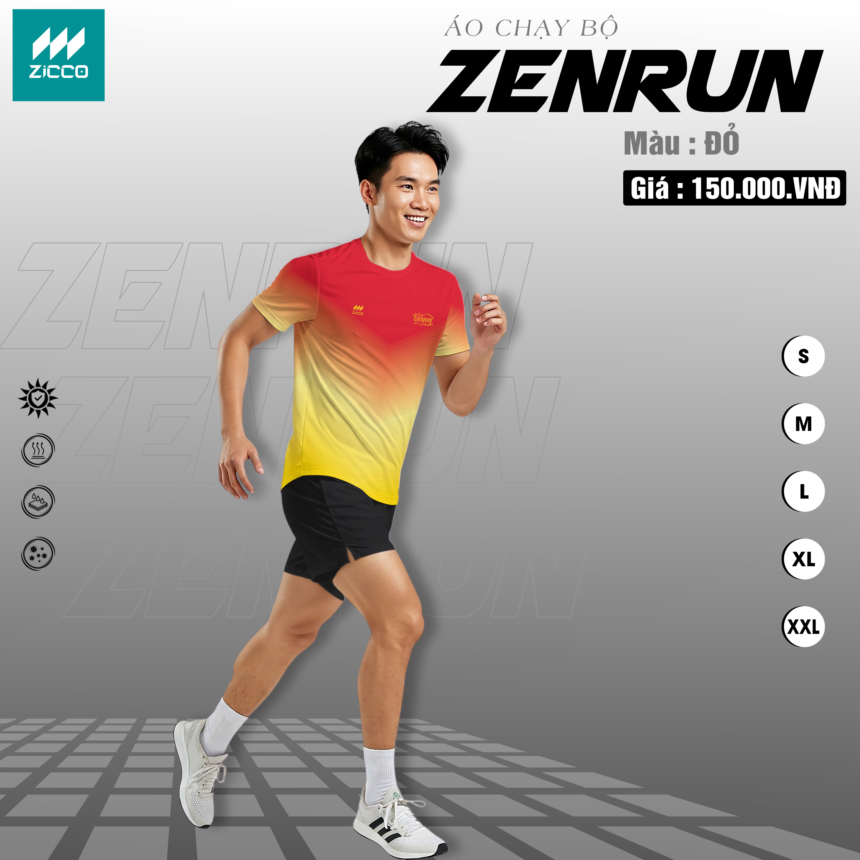 Áo chạy bộ nam ZENRUN màu đỏ vàng chính hãng ZICCO