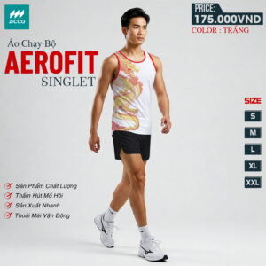 Áo Chạy Bộ Trắng AeroFit Singlet Rồng Vàng Đỏ