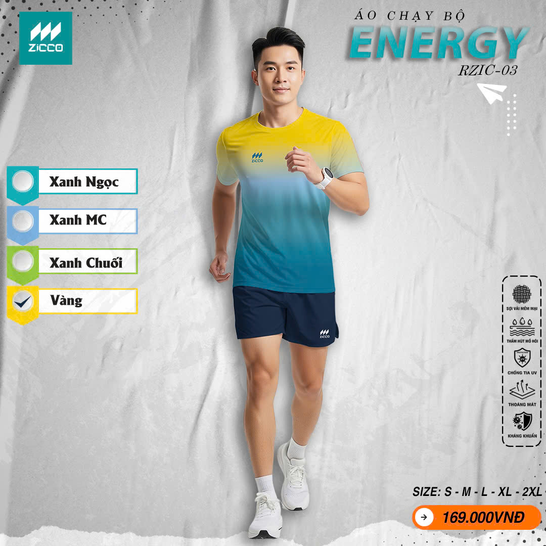 Áo chạy bộ ENERGY RZIC-03 màu vàng xanh chuyển sắc năng động