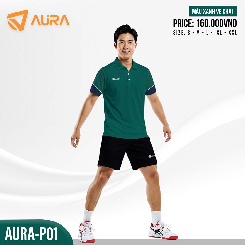 Áo polo thể thao nam Aura-P01 màu xanh ve chai thiết kế trẻ trung năng động