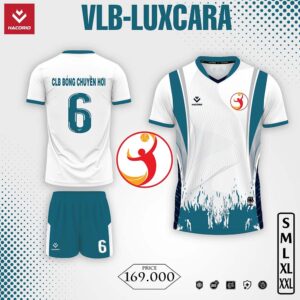 Đồng phục bóng chuyền hơi VLB-LUXCARA trắng phối xanh ngọc