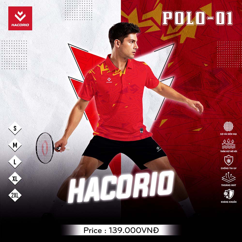 Áo thể thao POLO-01 màu đỏ thiết kế thể thao hiện đại của Hacorio