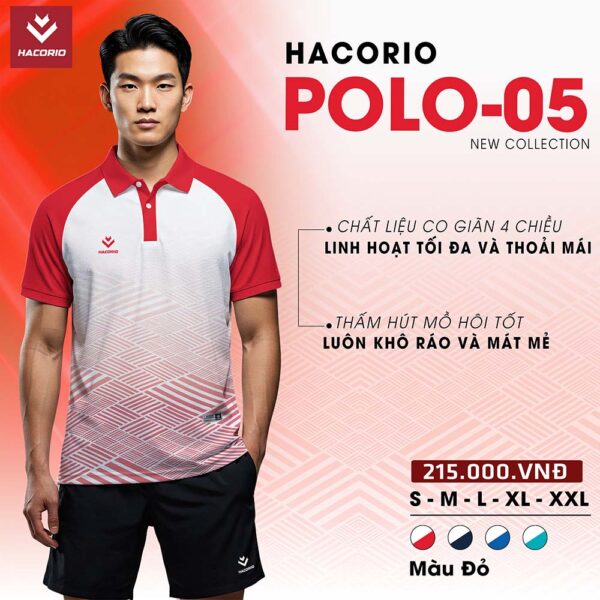 Áo Polo Hacorio POLO-05 Đỏ Phối Trắng Năng Động