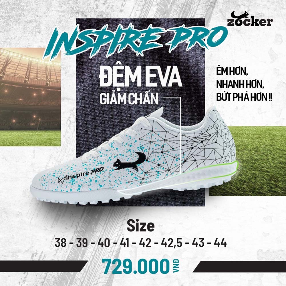 Giày bóng đá Zocker Inspire Pro màu trắng cho sân cỏ nhân tạo