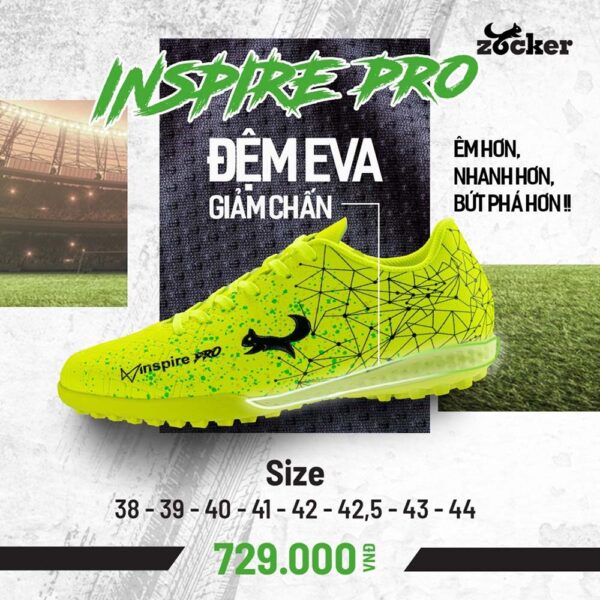 Giày đá bóng Zocker Inspire Pro Vàng Neon - Bứt tốc nổi bật