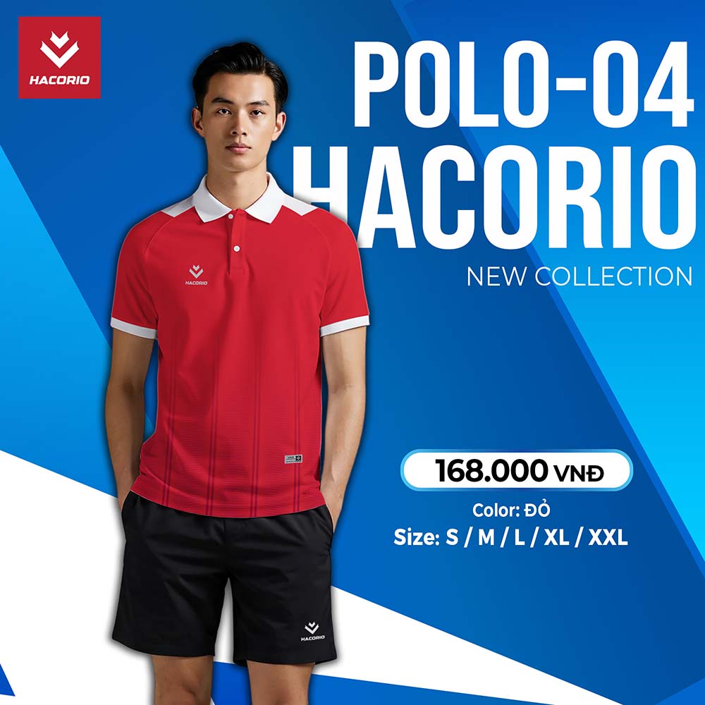 Áo Polo HACORIO POLO-04 màu đỏ thiết kế slim-fit, cổ trắng lịch lãm