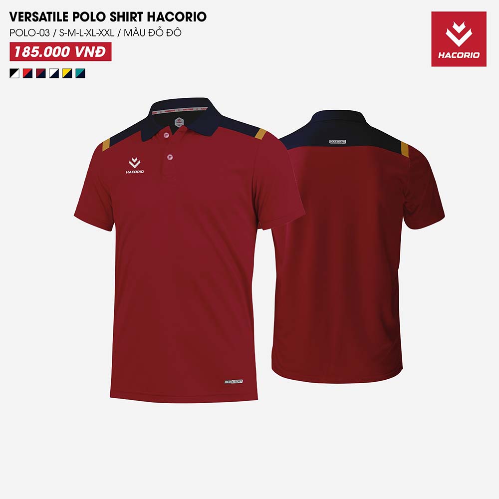 Áo Polo Versatile Hacorio màu đỏ đô kết hợp cổ navy điểm vàng mustard