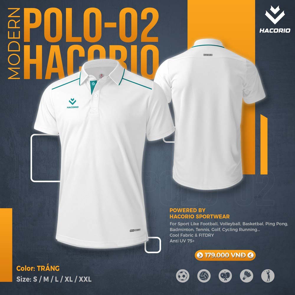Áo Polo POLO-02 Hacorio Màu Trắng Có Viền Xanh Ngọc Cho Nam Nữ