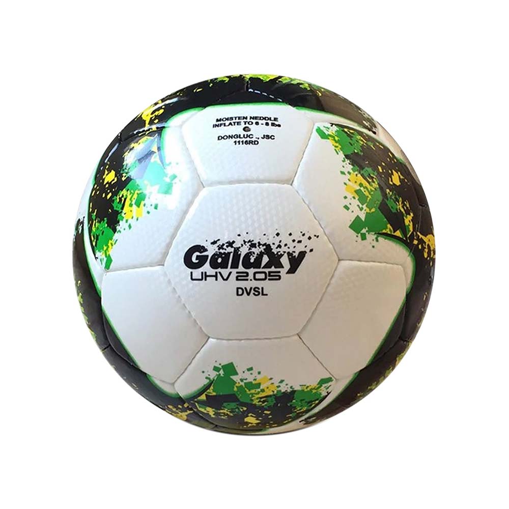 Quả bóng đá Galaxy UHV 2.05 màu trắng họa tiết đen, xanh lá, vàng neon
