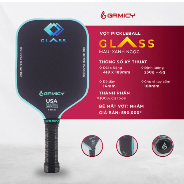 Vợt Pickleball GAMICY GLASS Xanh Ngọc - Kiểu 1