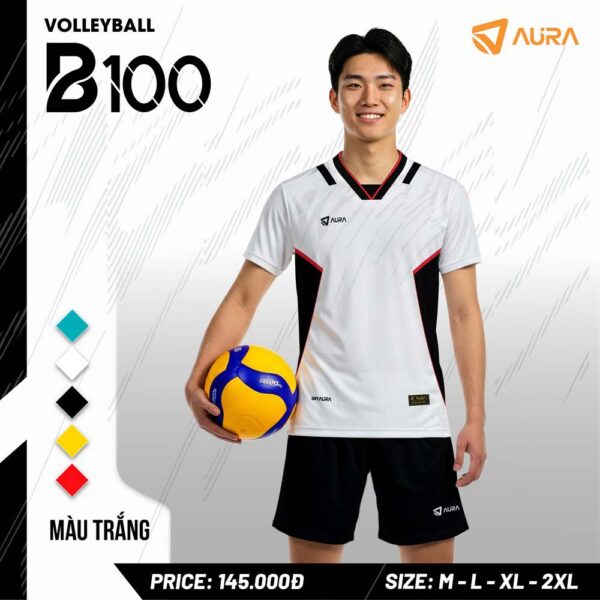 Bộ đồ bóng chuyền Aura B100 màu trắng