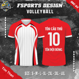Áo thun bóng chuyền thi đấu FSports Design DBC-03 Trắng Đỏ