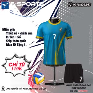 Đồng phục bóng chuyền thiết kế màu xanh dương ánh kim