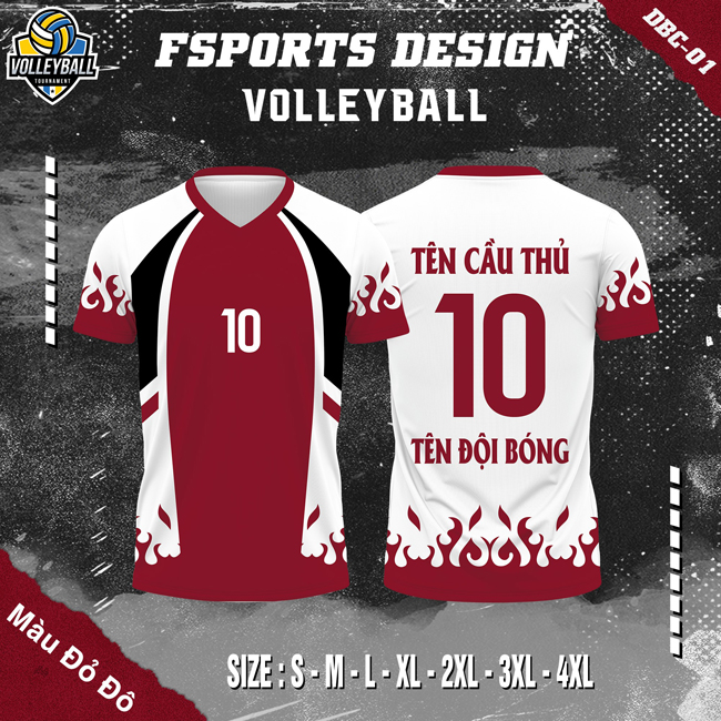 Áo bóng chuyền thiết kế FSPORTS màu đỏ đô DBC01