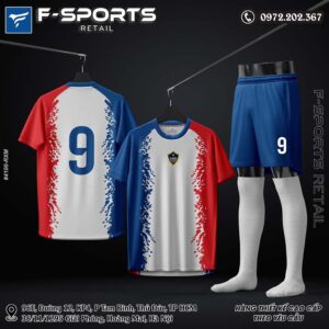 Áo bóng đá trắng xanh đỏ thiết kế năng động