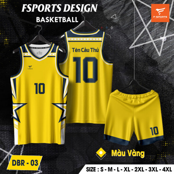 Đồng phục bóng rổ FSports DBR-03 màu vàng nổi bật – Bứt phá giới hạn trên từng pha bóng