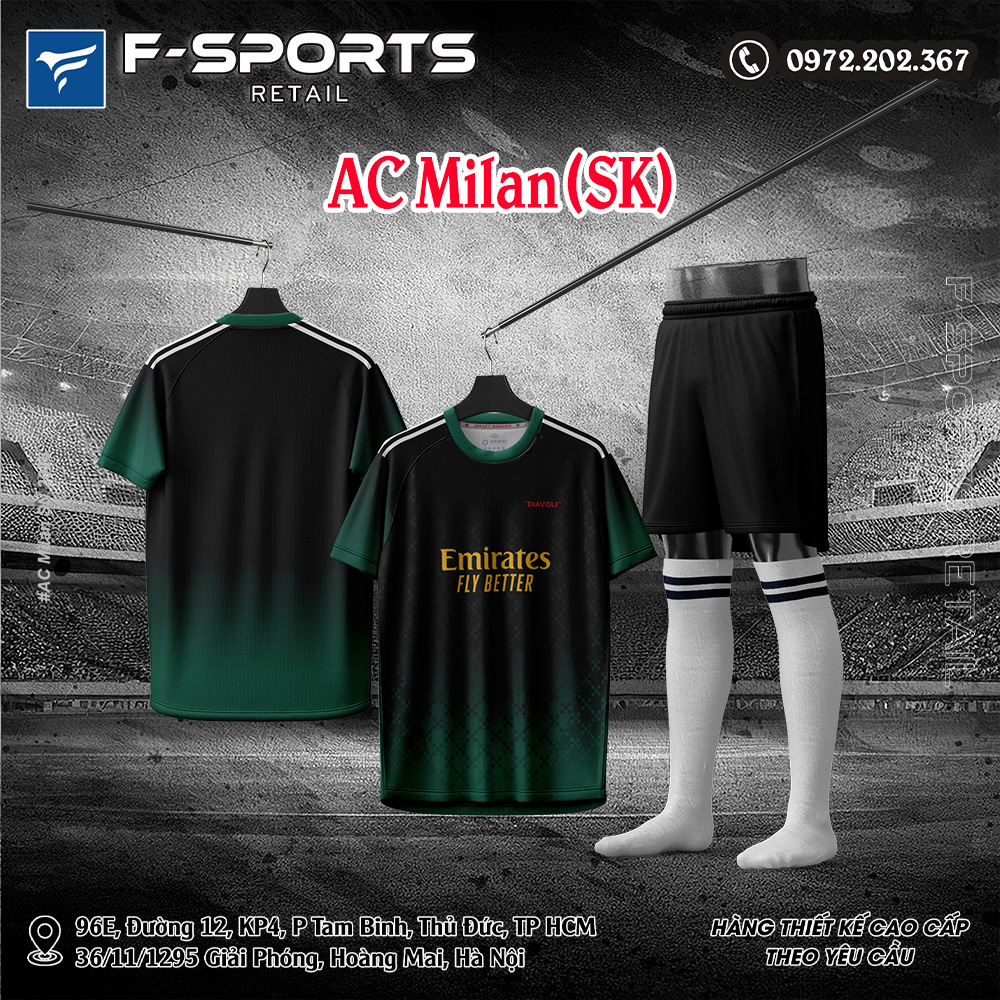 Bộ trang phục thể thao AC Milan sân khách 2025/26 màu đen xanh rêu
