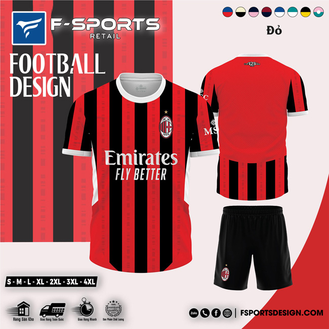 Bộ quần áo bóng đá AC Milan sân nhà 2024 màu đỏ đen