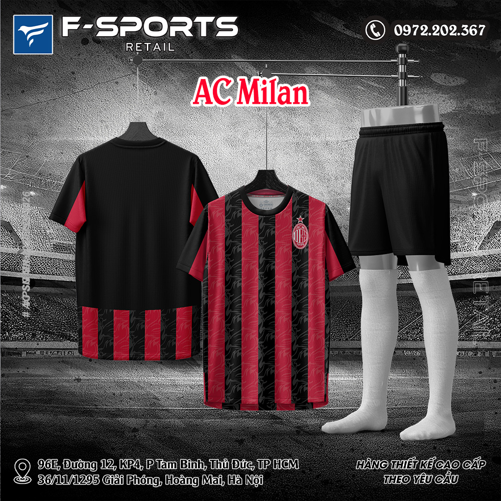 Áo bóng đá AC Milan sân nhà mùa 2025/26 màu đỏ đen