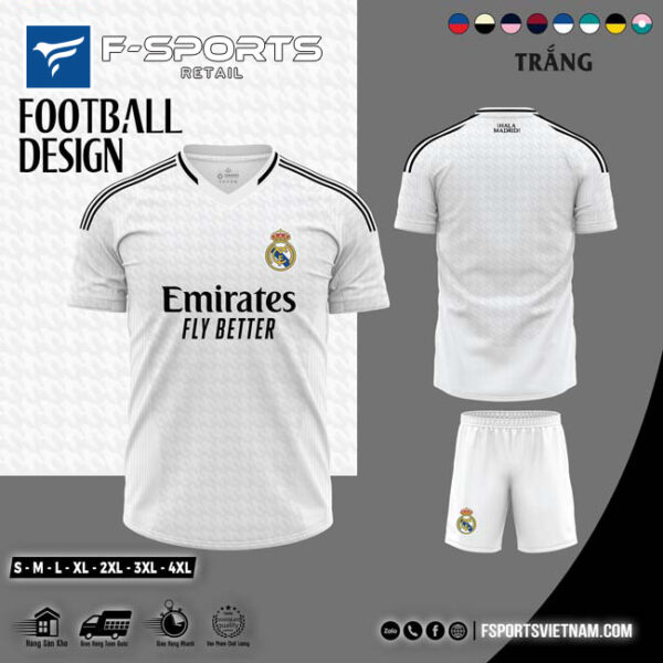 Áo Bóng Đá Real Madrid 2024 Sân Nhà Màu Trắng