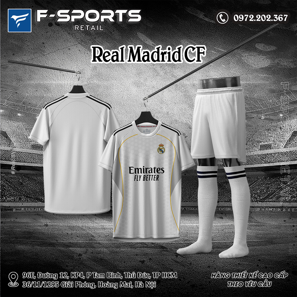 Bộ quần áo bóng đá Real Madrid CF sân nhà 2025/26 màu trắng