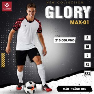Áo Bóng Đá GLORY MAX-01 Trắng Đen – Họa Tiết Vai Cá Tính