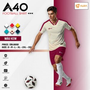 Áo bóng đá không logo AURA A40 màu kem phối đỏ đô