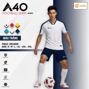 Áo Bóng Đá A40 – Màu Trắng Navy, Thoáng Mát và Thời Trang
