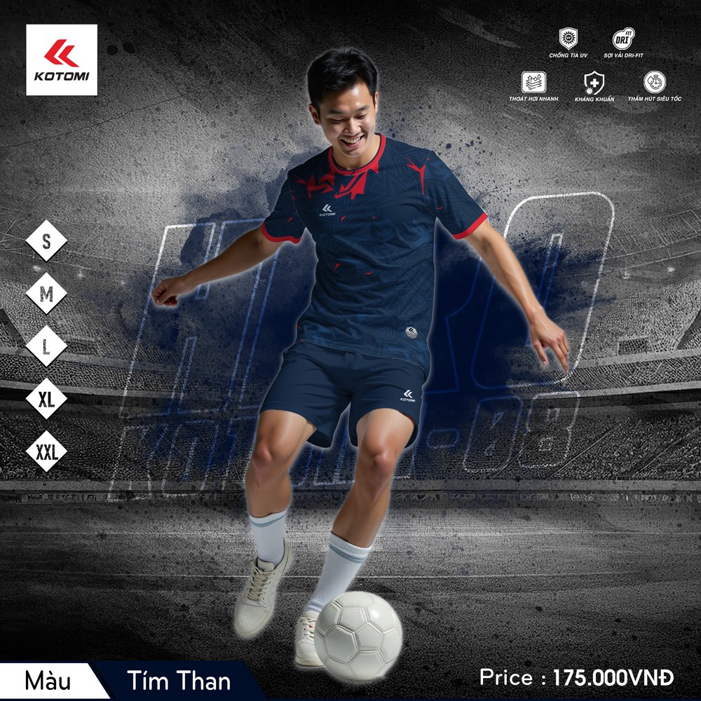 Áo bóng đá không logo KTM-08 Hero màu tím than - DRY-FIT thoáng khí, chống UV