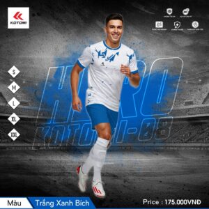Áo thể thao KOTOMI KTM-08 màu trắng xanh bích – Thiết kế trẻ trung, công nghệ Dri-Fit thoáng mát