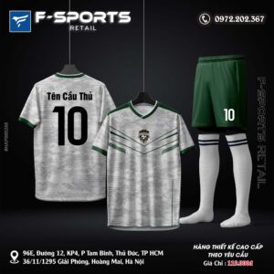 Bộ quần áo bóng đá nam xám camouflage phối xanh rêu F-SPORTS RETAIL