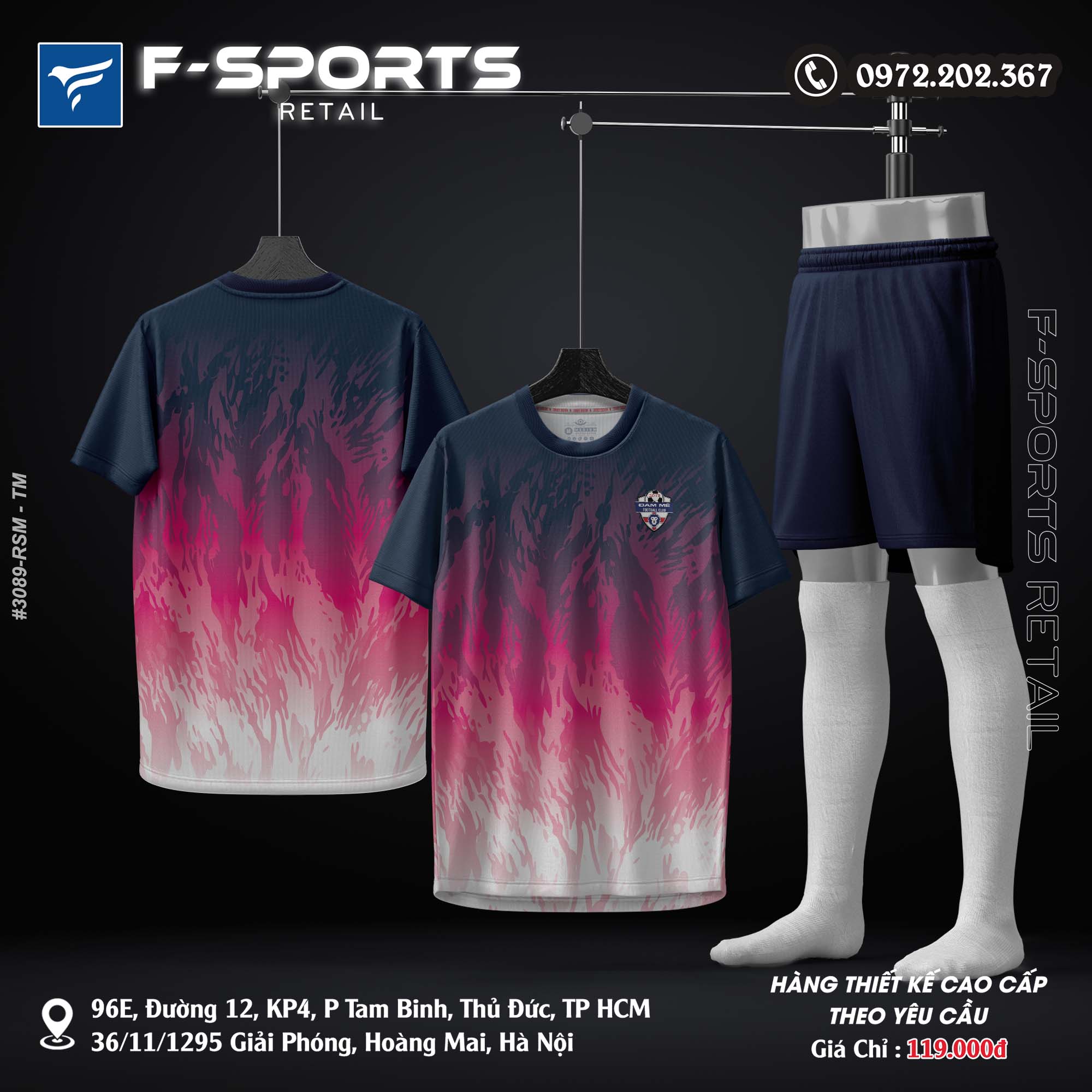 Áo thể thao nam F-Sports chuyển sắc xanh navy, hồng tím, trắng