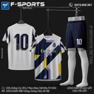 Áo Đấu Thiết Kế Màu Trắng Phối Navy Vàng Tím – Phong Cách Năng Động Cho Đội Bóng