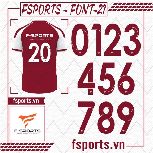 Font Số 21 Đẹp Dùng cho Áo Thể Thao FSPORTS