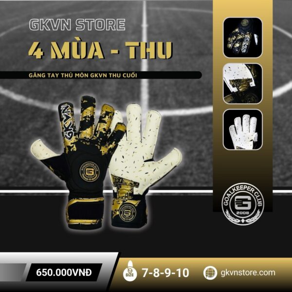 Găng tay thủ môn GKVN – Thu Cuối (Đen/Vàng ánh kim/Trắng)
