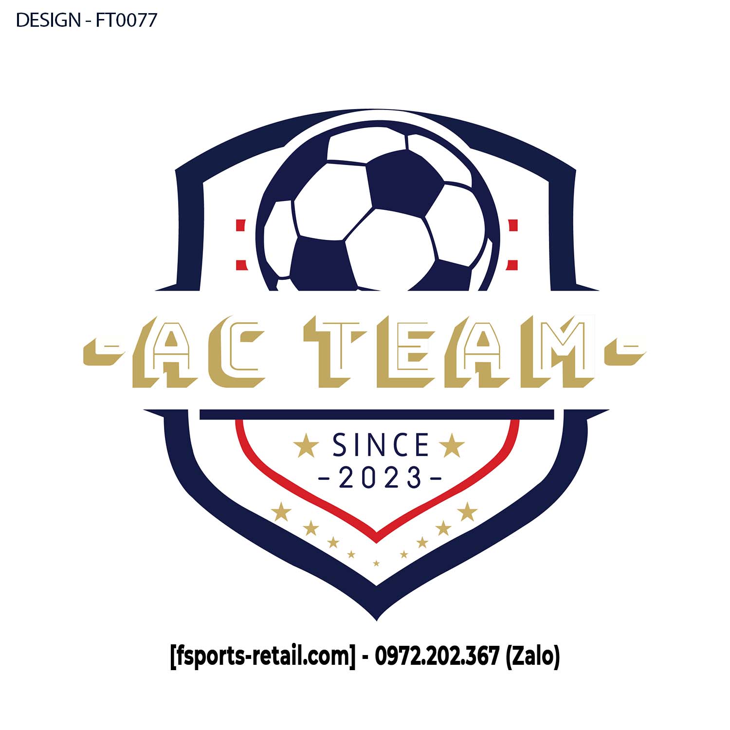 Logo thể thao AC TEAM màu đỏ, xanh navy và vàng ánh kim - Design FT0077